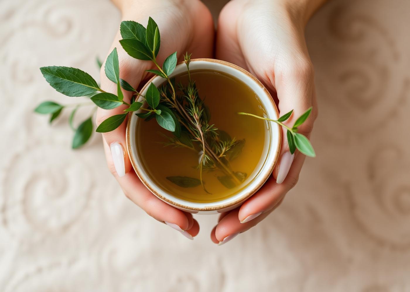 Hands cradling a warm herbal tea